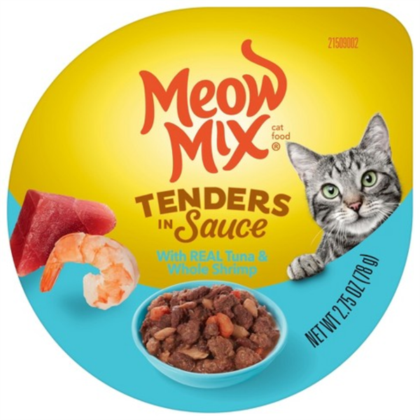 Pate Cho Mèo Meow Mix Tender Tuna & Whole Shrimp in Sauce 78g (2.75oz)