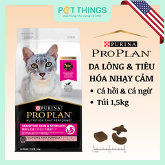 Thức Ăn Hạt PRO PLAN Sensitive Cho Mèo Có Da Lông Và Tiêu Hóa Nhạy Cảm, 1.5kg
