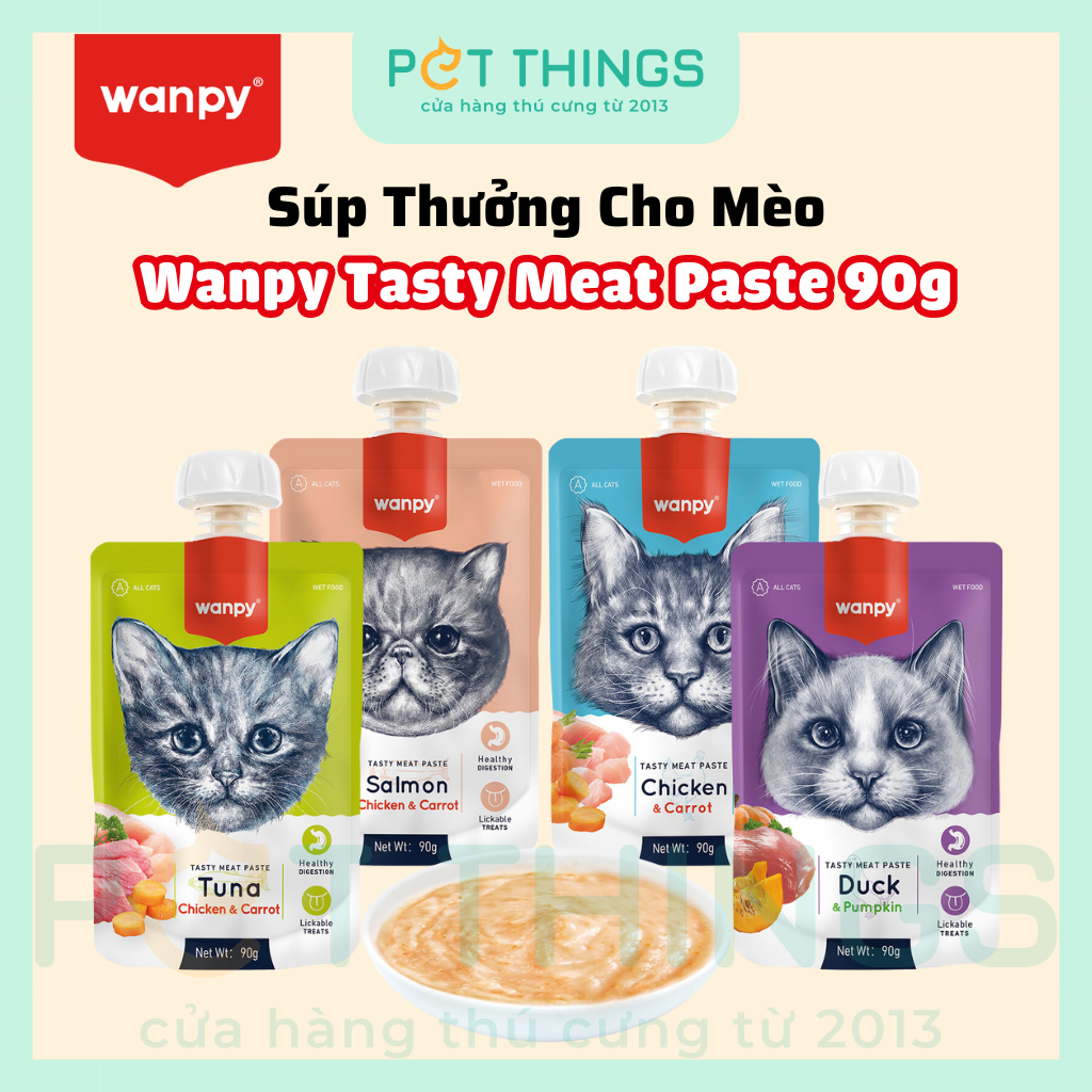 Wanpy Tasty Meat Paste Súp Thưởng Nắp Vặn Cho Mèo 90g