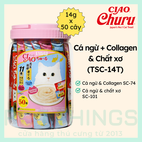 Súp Thưởng Cho Mèo CIAO Churu TSC-14T Tuna With Collagen & Fiber 14gx50pcs