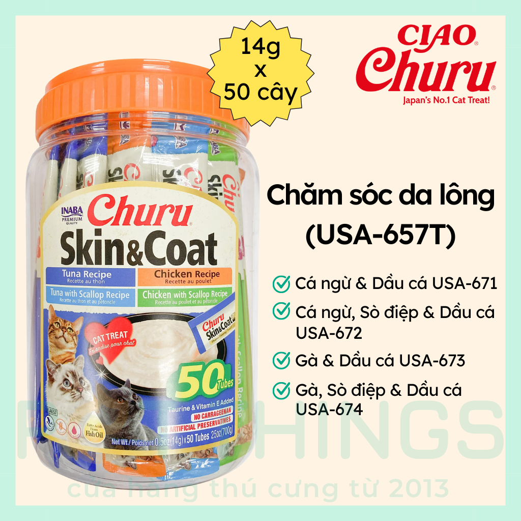 Súp Thưởng Cho Mèo CIAO Churu USA-657T Skin & Coat 14gx50pcs