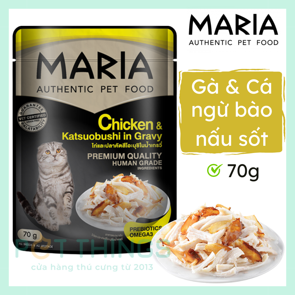 Thức ăn ướt / Pate mèo Maria Cat 2C Chicken & Katsuobushi in Gravy 70g