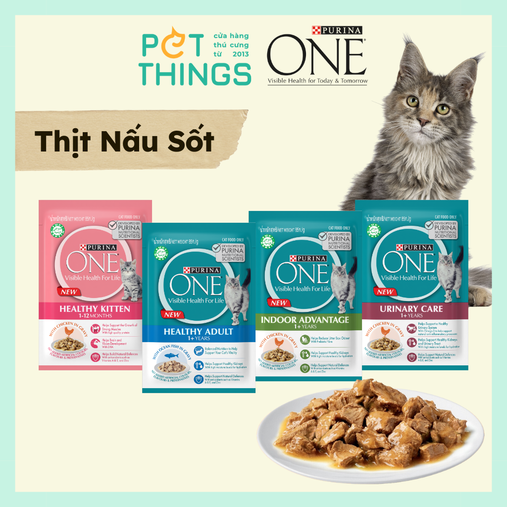 Pate Cho Mèo PURINA ONE Gói thịt kèm nước sốt 70g