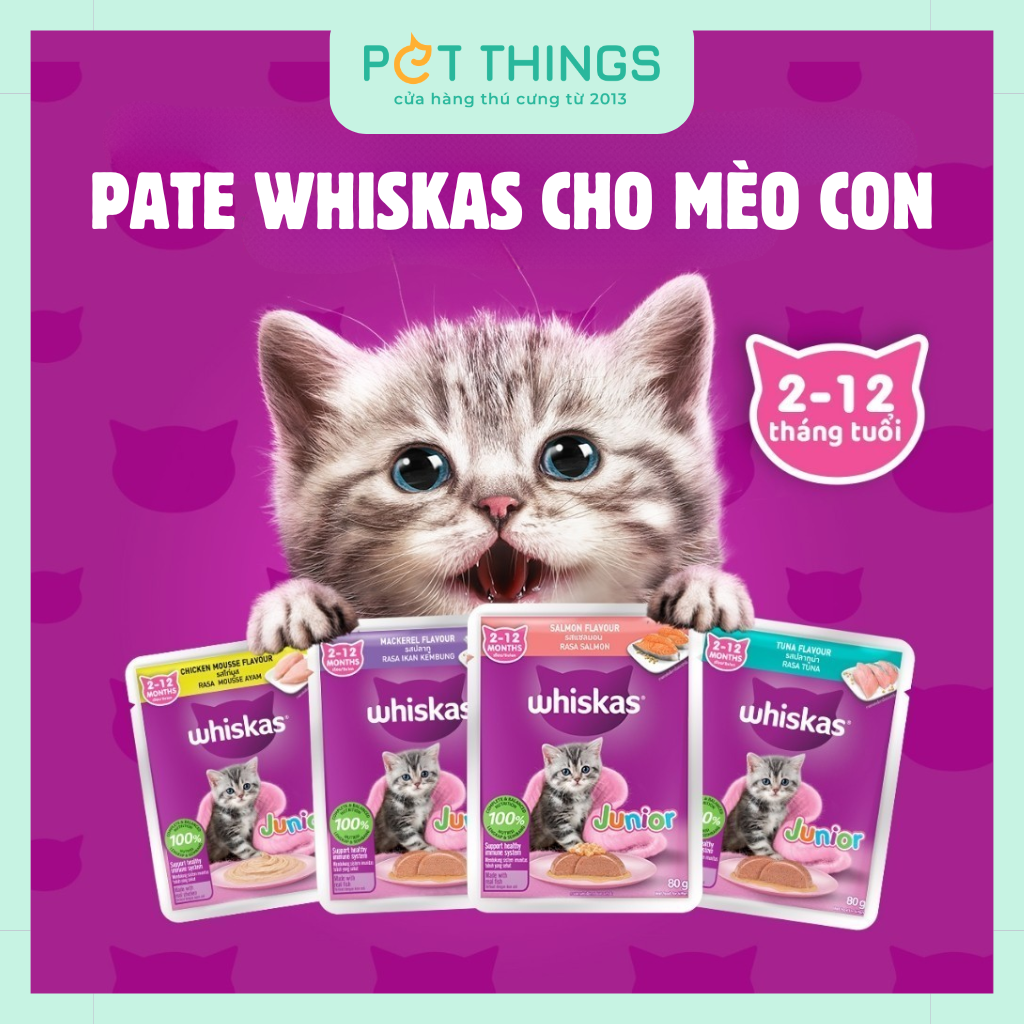 Pate Whiskas Junior Cho Mèo Con Dưới 12 Tháng, Gói 80g