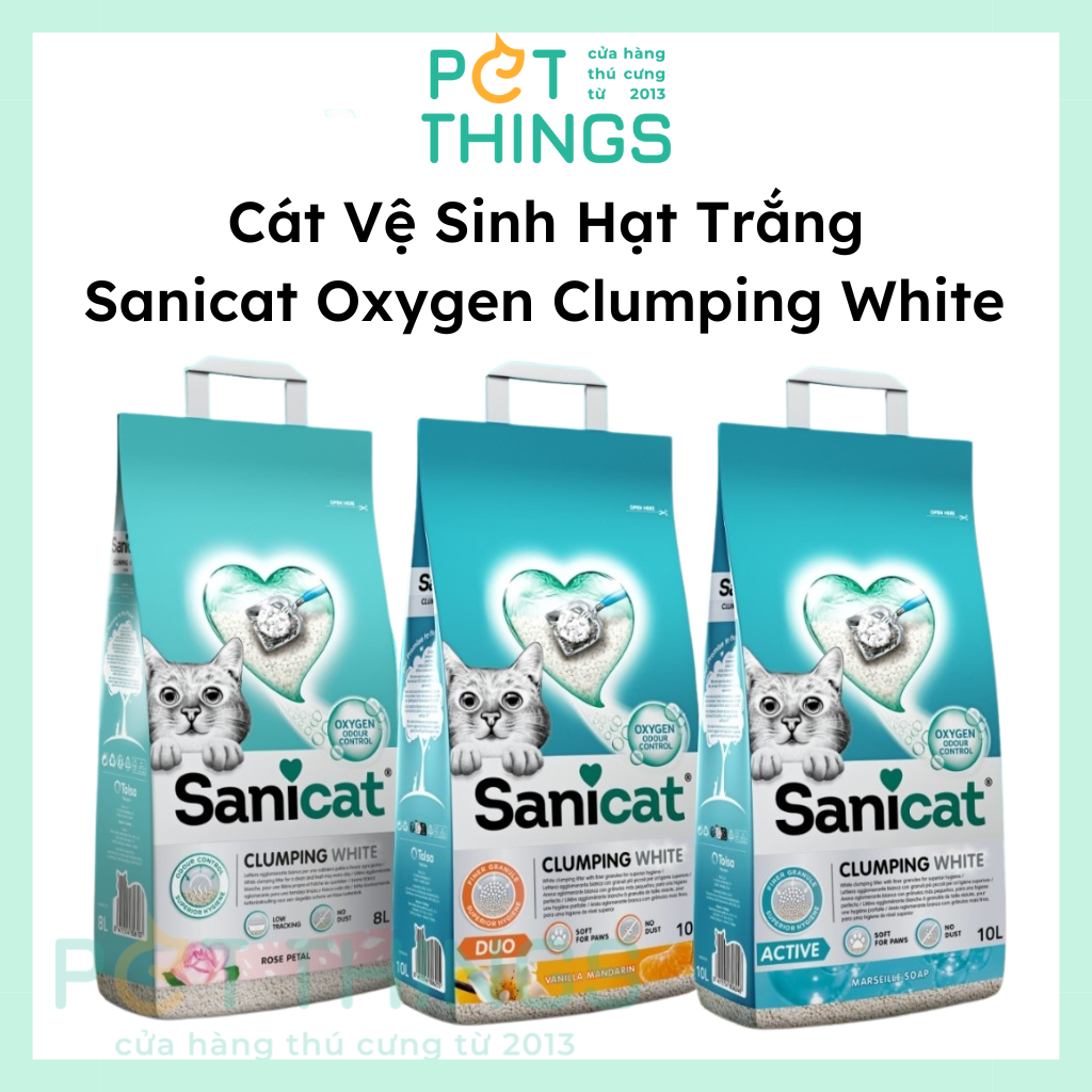 Cát Vệ Sinh Cho Mèo Hạt Trắng Sanicat Oxygen Clumping White 8L / 10L