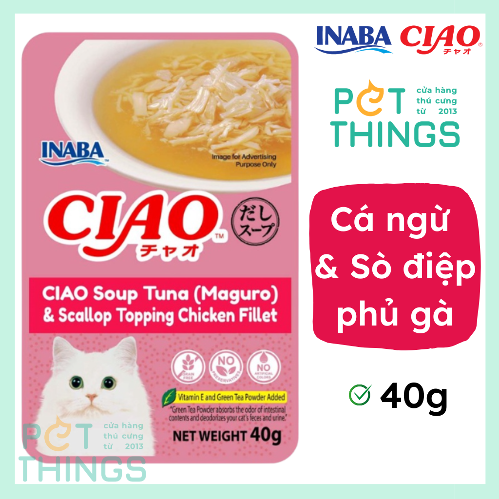 Pate mèo / Thức ăn ướt CIAO IC-211 Súp Cá ngừ và Sò Điệp phủ gà 40g