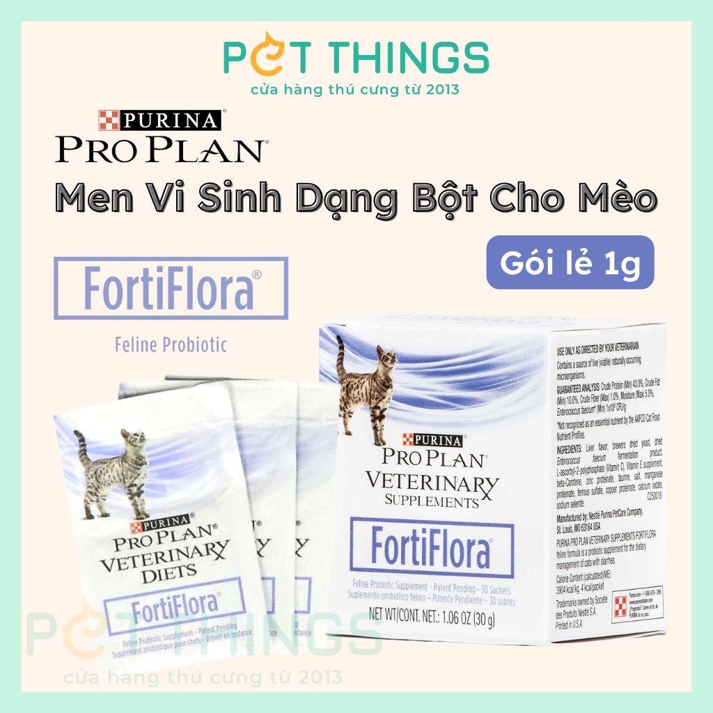 Men Vi Sinh Dạng Bột Cho Mèo Purina Pro Plan Fortiflora Probiotic Supplements for Cats, Gói Lẻ 1g