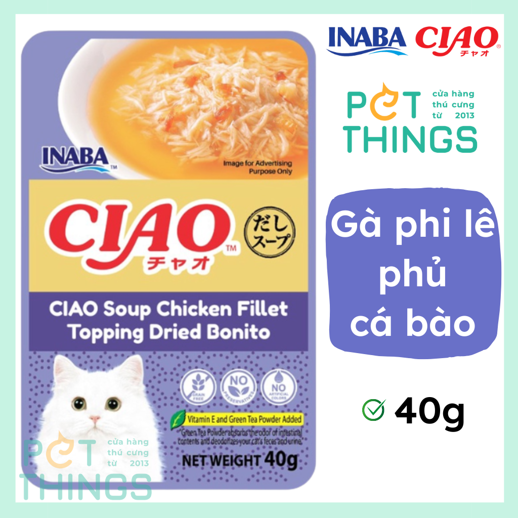 Pate mèo / Thức ăn ướt CIAO IC-217 Súp Gà phi lê phủ cá bào 40g