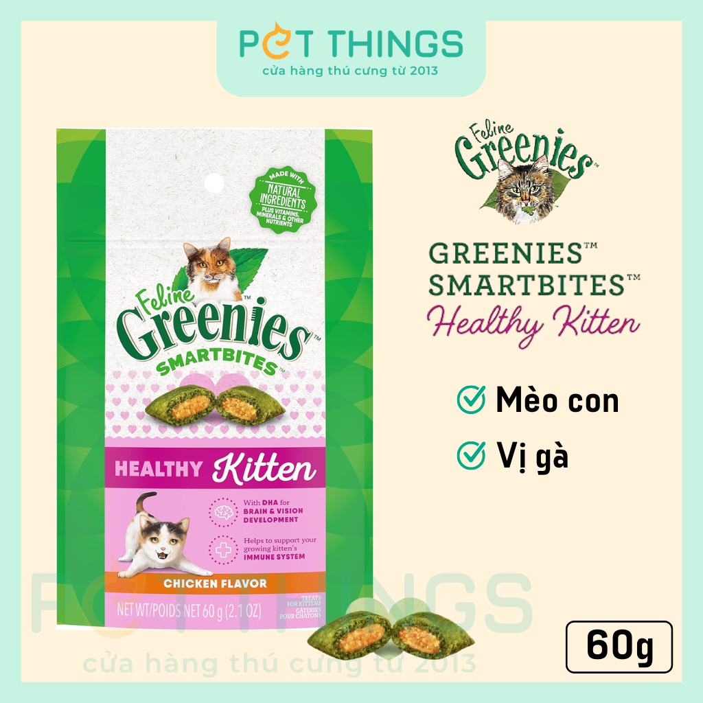 Bánh Thưởng Cho Mèo Feline Greenies Smartbites Healthy Kitten Chicken 60g (2.1oz)