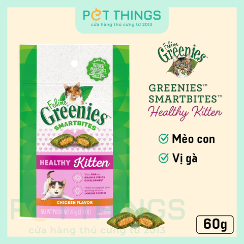 Bánh Thưởng Cho Mèo Con Feline Greenies Smartbites Healthy Kitten Chicken 60g (2.1oz)