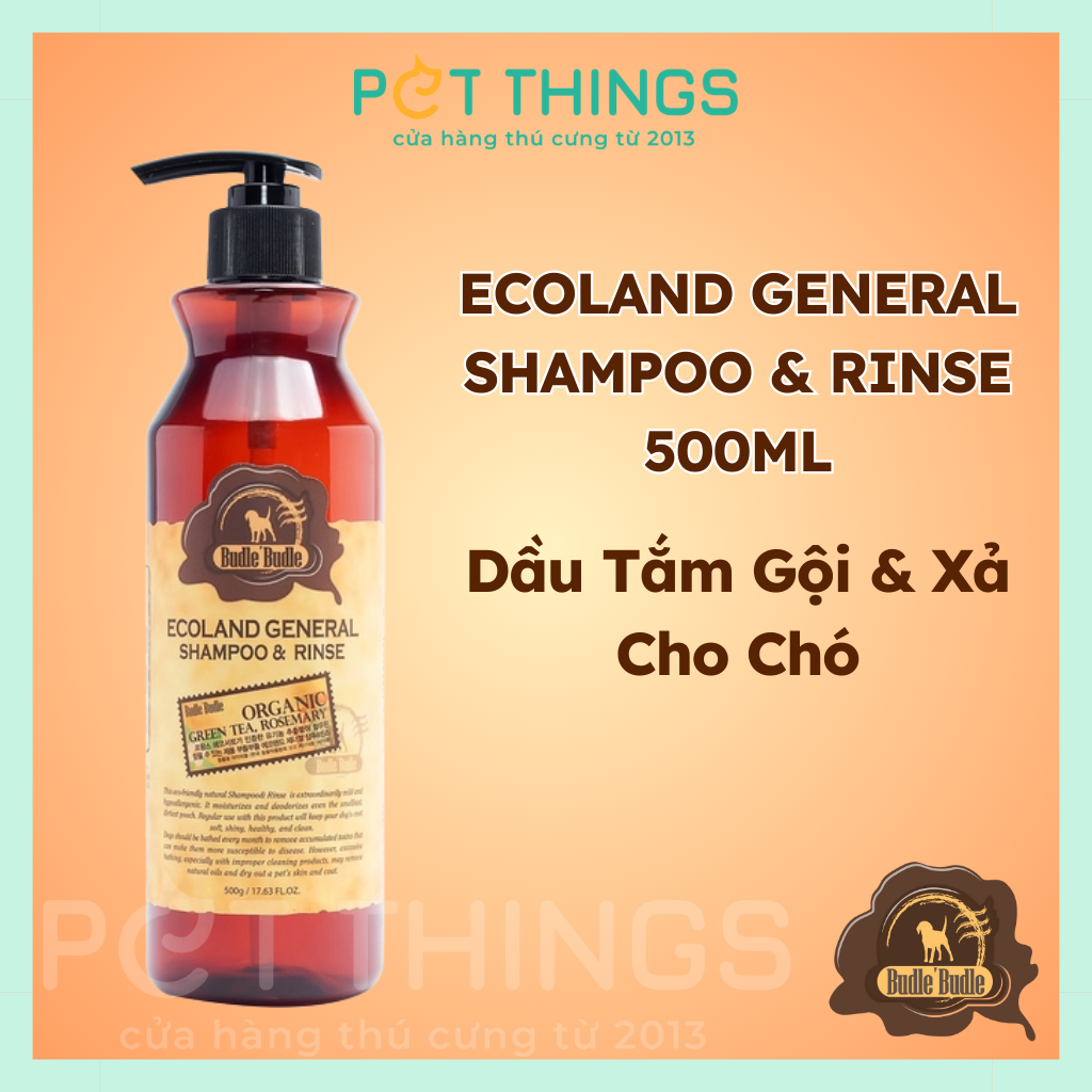 Budle'Budle Ecoland General Shampoo & Rise Dầu Tắm Gội & Xả Cho Chó 500ml