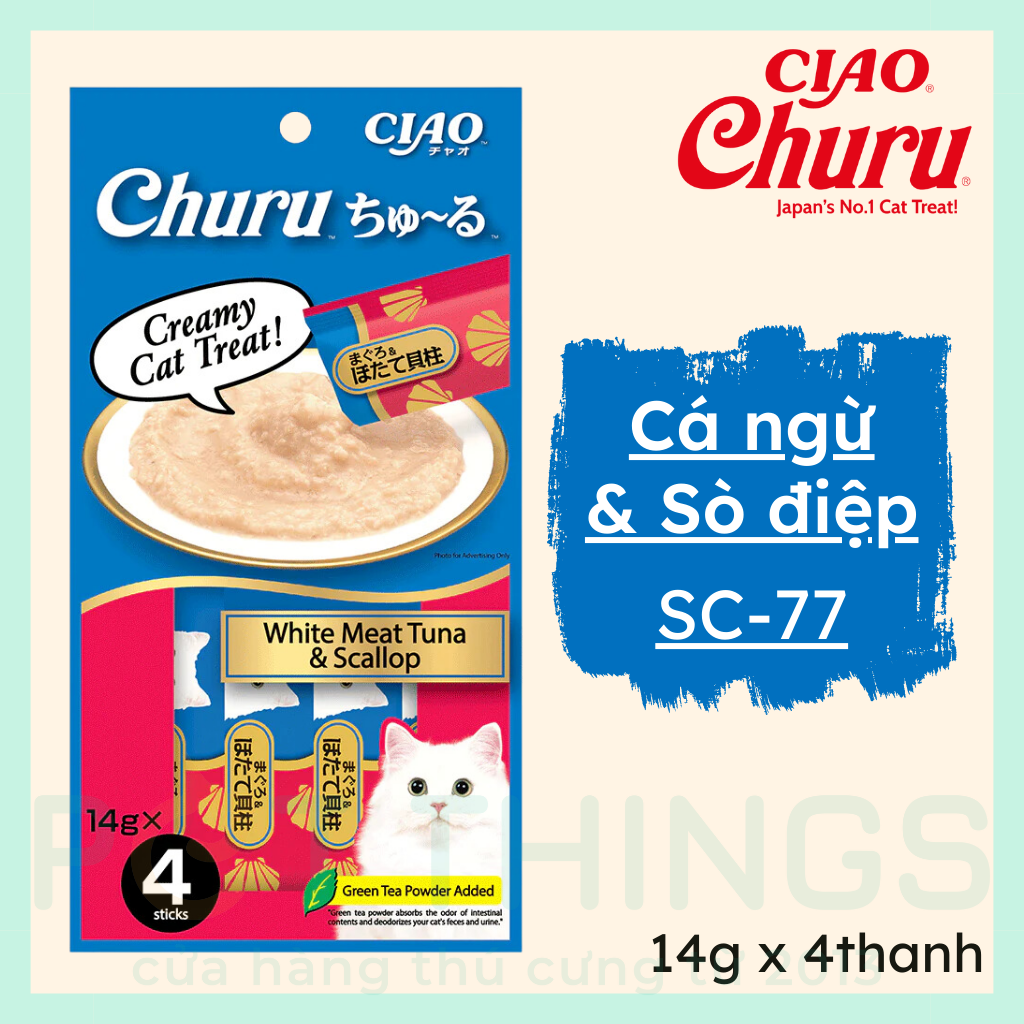 Súp Thưởng Cho Mèo CIAO Churu SC-77T Cá ngừ & Sò điệp 14gx4