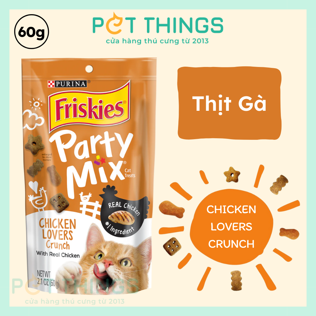 Bánh Thưởng Cho Mèo Friskies Party Mix Chicken Lovers Crunch, Mỹ