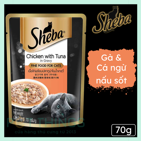 Pate mèo Sheba Chicken with Tuna in Gravy 70g