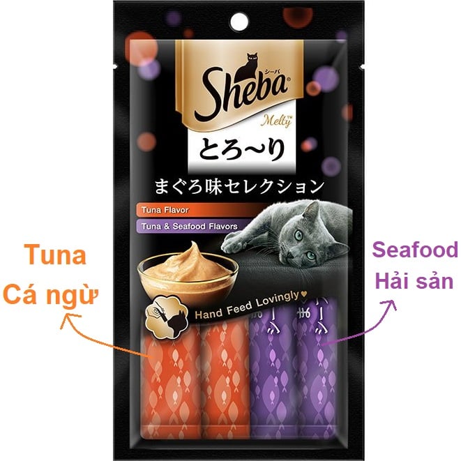 Súp thưởng mèo Sheba Melty cá ngừ & hải sản 12gx4