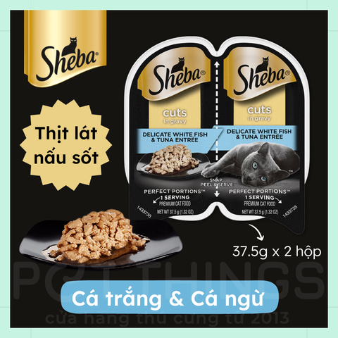 Pate Mèo thịt xắt nước sốt Sheba Perfect Portions Cuts In Gravy Cá trắng & Cá ngừ 37.5gx2