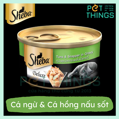 Pate lon cho mèo Sheba Deluxe Tuna White Meat & Snapper in gravy 85g