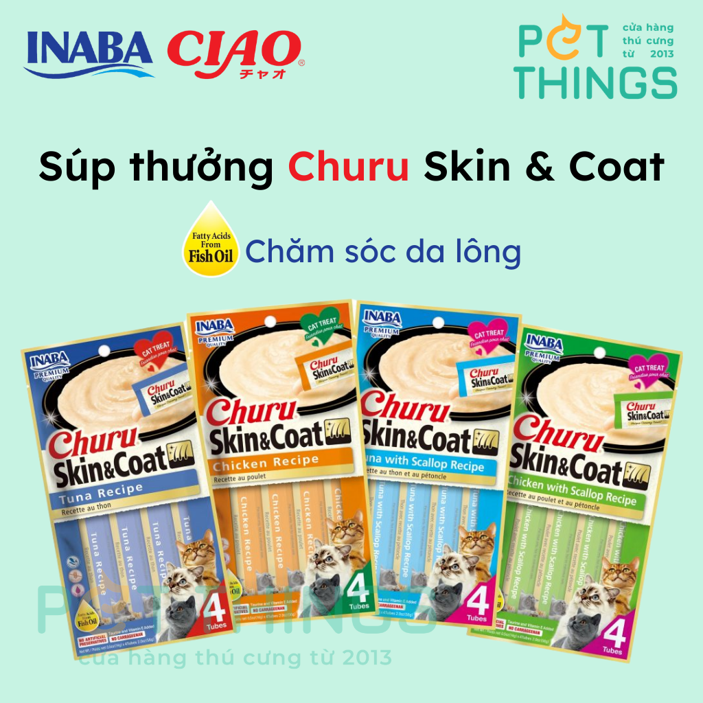 Súp thưởng cho mèo INABA Churu Skin & Coat 14gx4