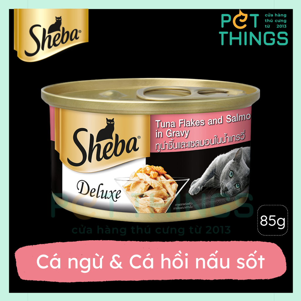 Pate lon cho mèo Sheba Deluxe Tuna Flakes & Salmon in gravy 85g