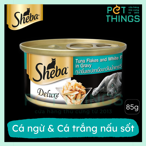 Pate lon cho mèo Sheba Deluxe Tuna & Whitefish in gravy 85g