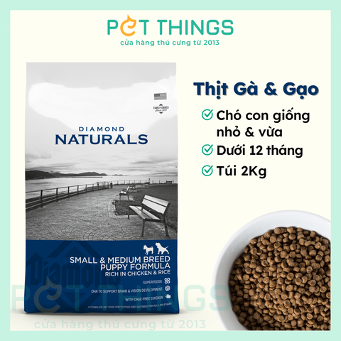 Thức Ăn Hạt Cho Chó Con Diamond Naturals giống chó nhỏ & vừa, Small & Medium Breed Puppy, Gà & Cơm