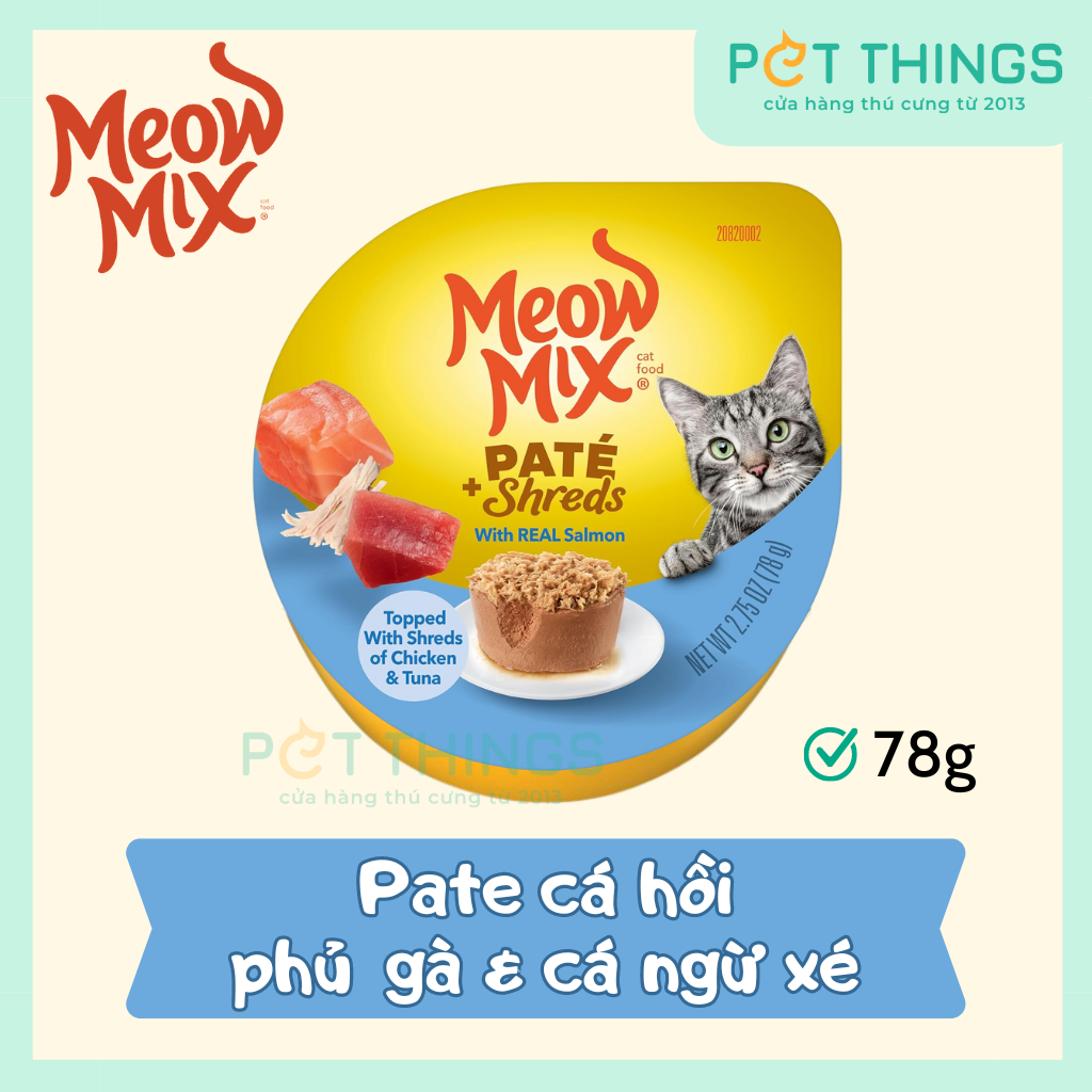 Pate Mèo Meow Mix Paté Toppers Cá Hồi Phủ Gà & Cá Ngừ Xé, 78g