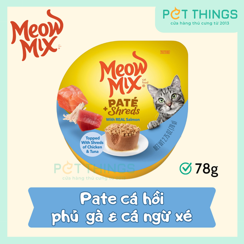 Pate Mèo Meow Mix Paté Toppers Cá Hồi Phủ Gà & Cá Ngừ Xé, 78g