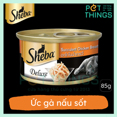 Pate lon cho mèo Sheba Deluxe Succulent Chicken Breast in gravy 85g