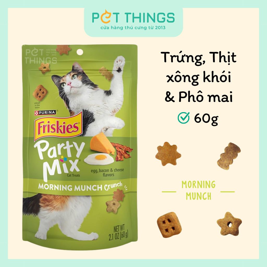 Bánh Thưởng Cho Mèo Friskies Party Mix Morning Munch Crunch 60g, Mỹ
