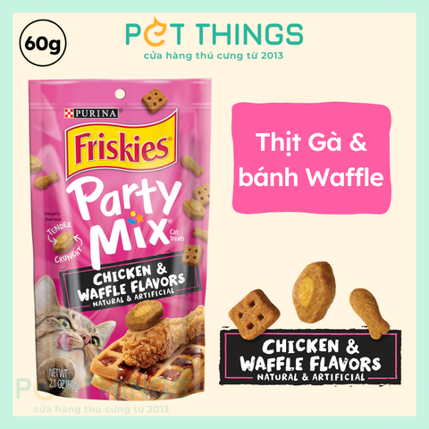 Bánh Thưởng Cho Mèo Friskies Party Mix Chicken & Waffle Crunch, Mỹ