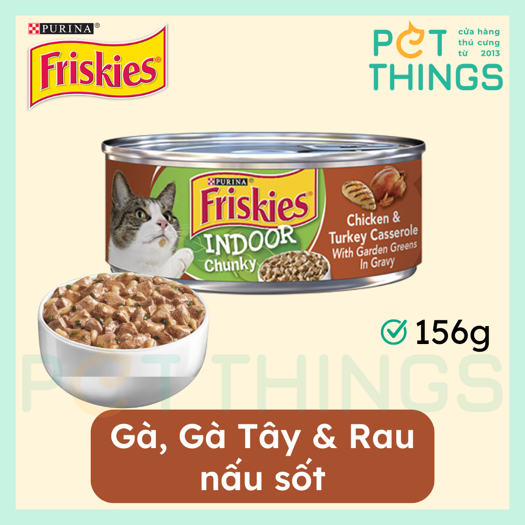 Pate Mèo Friskies Indoor Chunky Chicken & Turkey Casserole With Garden Greens In Gravy 156g