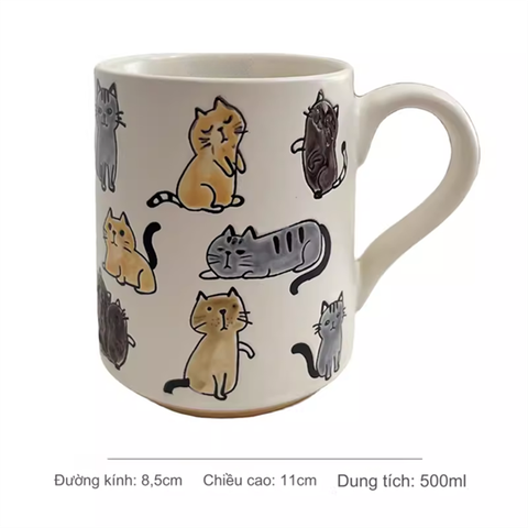 Ly sứ 500ml Mèo MOM CAT nhiều màu