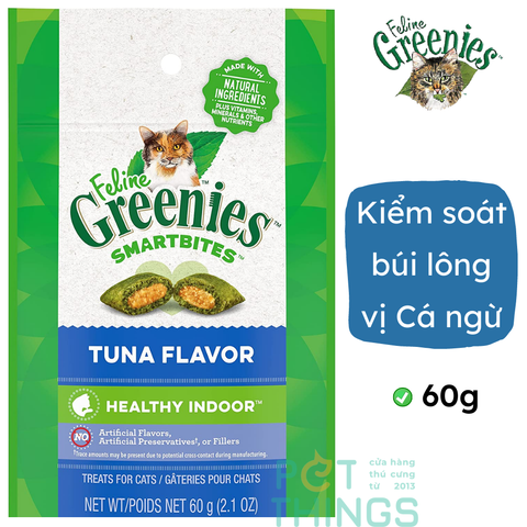 Bánh thưởng mèo Feline Greenies Healthy Indoor Tuna kiểm soát búi lông Hairball, vị Cá ngừ