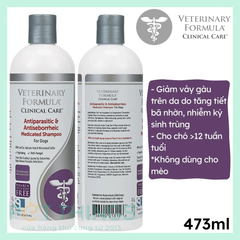 Sữa tắm chống ký sinh trùng và tăng tiết bã nhờn cho chó Veterinary Formula Antiparasitic & Antiseborrheic Shampoo 473ml