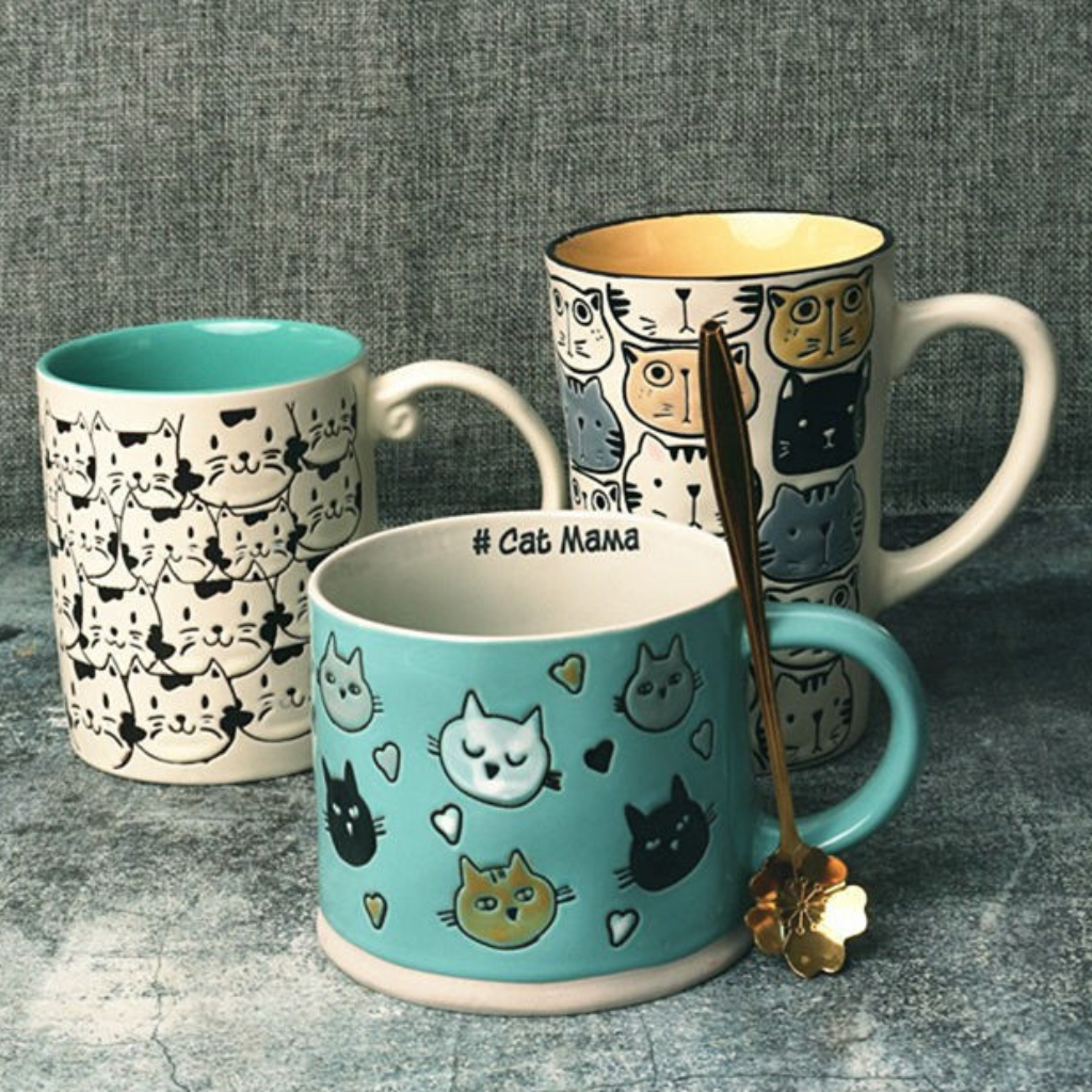 Ly sứ 450ml 10*8.5cm Cat MaMa Xanh Mint