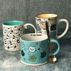 Ly sứ 450ml 10*8.5cm Cat MaMa Xanh Mint
