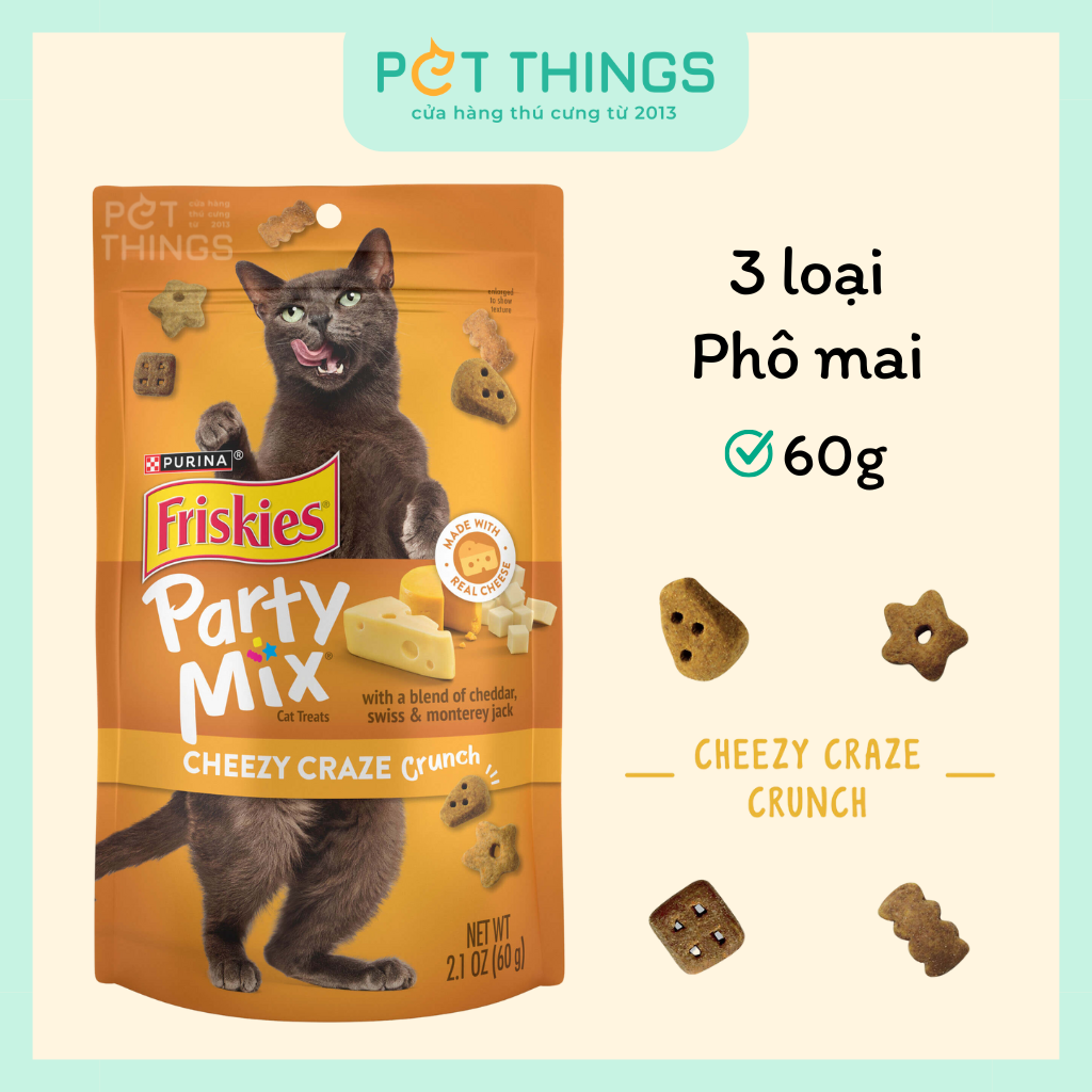 Bánh Thưởng Cho Mèo Friskies Party Mix Cheezy Craze Crunch, Mỹ