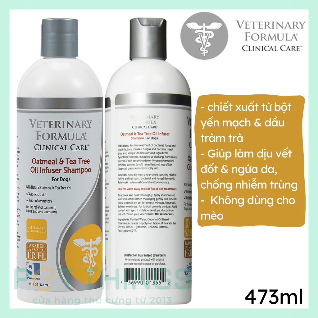 Sữa tắm trị nấm, chống vi khuẩn với yến mạch & tinh dầu tràm trà Veterinary Formular Oatmeal & Tea trea Oil Infuser Shampoo 473ml