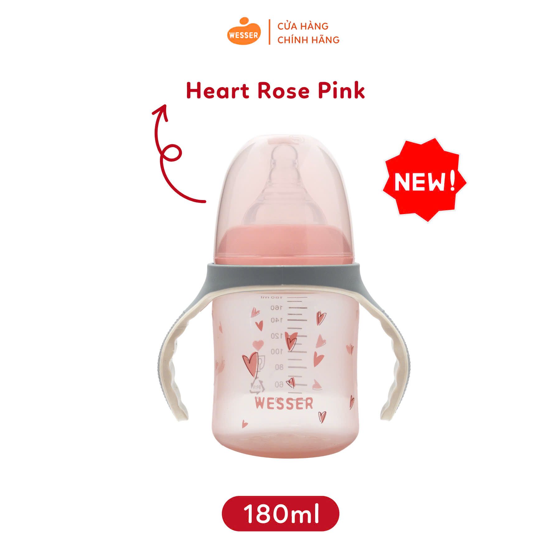 Bình sữa cổ rộng PP COLOR Wesser 180ml (Màu Hồng) - Không van chống sặc