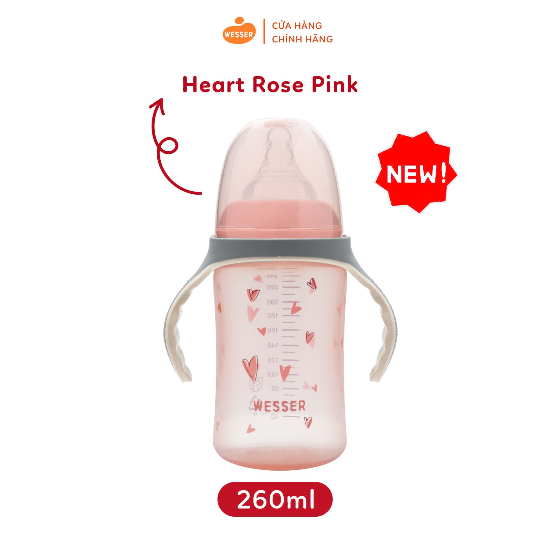Bình sữa cổ rộng PP COLOR Wesser 260ml (Màu Hồng)