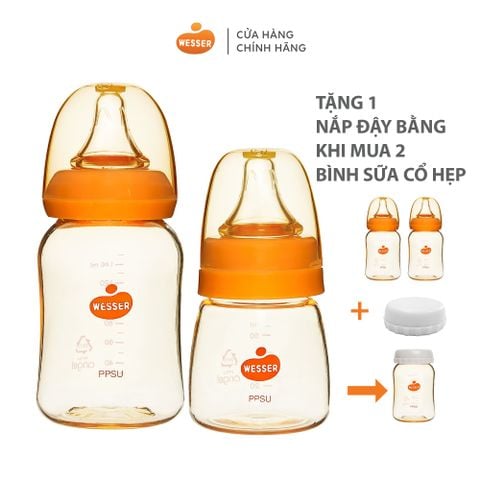  Combo 2 bình sữa Wesser PPSU ( 60ml + 140ml) - TẶNG NẮP ĐẬY BÌNH SỮA 