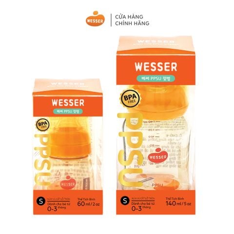  Combo 2 bình sữa Wesser PPSU ( 60ml + 140ml) - TẶNG NẮP ĐẬY BÌNH SỮA 