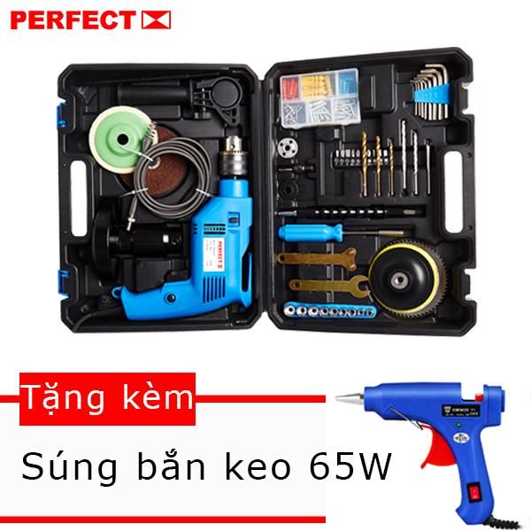 Bộ dụng cụ máy khoan đa năng Perfect PF-ID179+Súng bắn keo