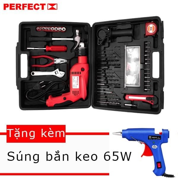 Bộ dụng cụ máy khoan perfect PF-168+Súng bắn keo