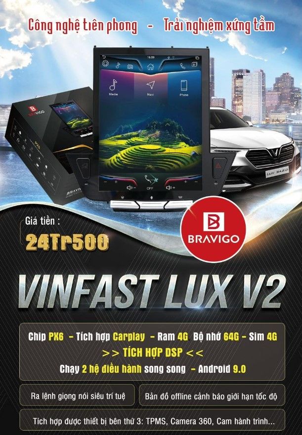 MÀN HÌNH ANDROID BRAVIGO XE VINFAST LUX V2 CHÍNH HÃNG