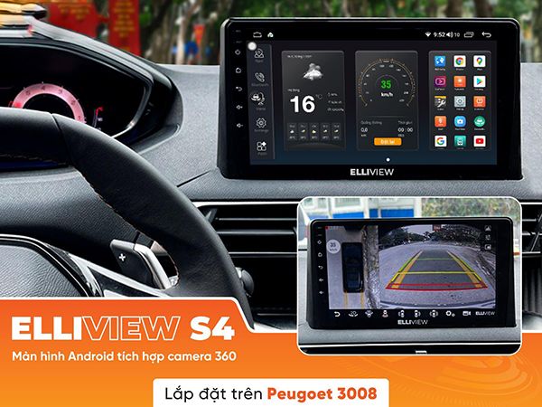 MÀN DVD ANDROID LIỀN CAMERA 360 ELLIVIEW S4 XE PEUGOET 3008 2021
