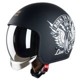 Nón 3/4 ROYAL M139 Kính Âm - Đen Nhám Tem Trắng