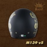 Nón 3/4 ROYAL M139 Kính Âm - Đen Nhám Tem Đồng