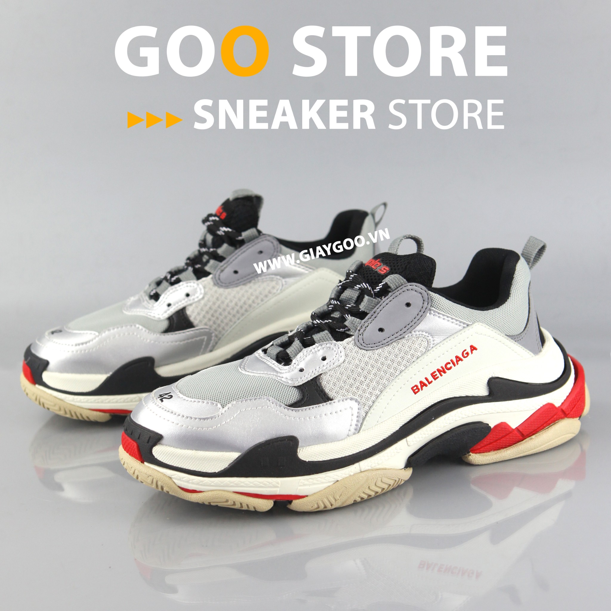 Giày Balenciaga Triple S Silver Red Trắng Bạc Đỏ Replica 11 Balenciaga Giày Bạc #13 Giày Balenciaga Triple S Silver Red Trắng Bạc Đỏ Replica 11 Balenciaga Giày Bạc