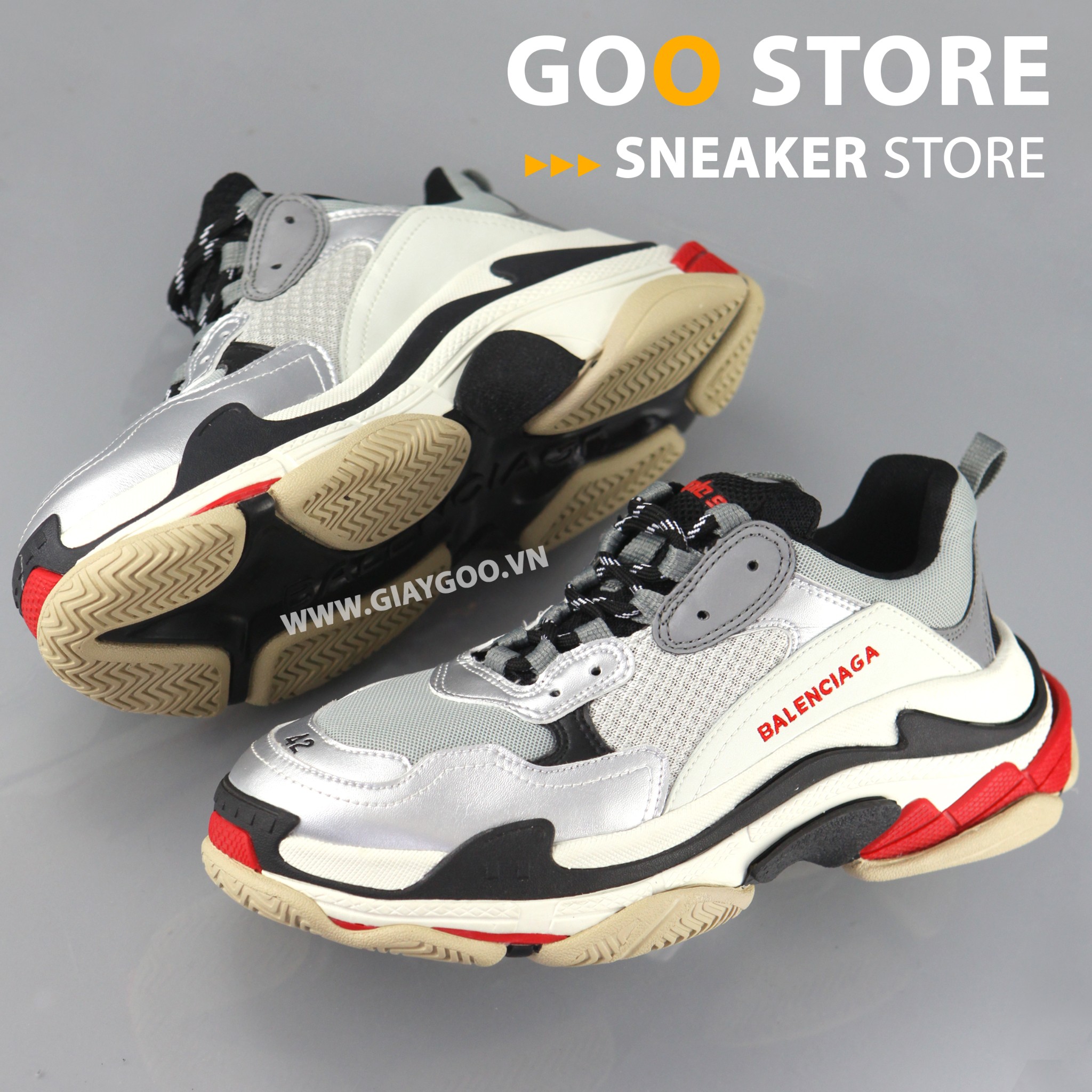 Giày Balenciaga Triple S Silver Red Trắng Bạc Đỏ Replica 11 #34 Giày Balenciaga Triple S Silver Red Trắng Bạc Đỏ Replica 11